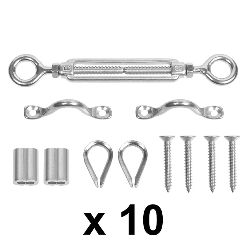 Heavy Duty Cable Railing Hardware Kit for 1/8 Inch Wire Rope – 10 Sets with Turnbuckles and Ferrules - KiwisLove