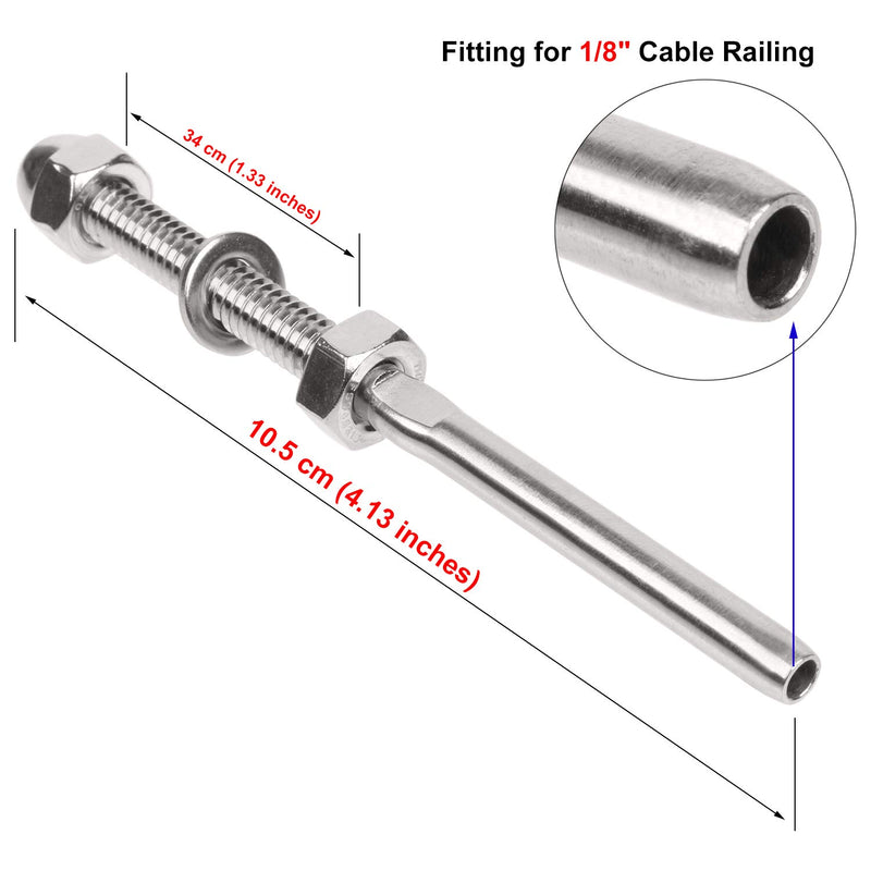 10 Pack Cable Railing Threaded Stud Tension End Fitting Terminal T316 SS - KiwisLove