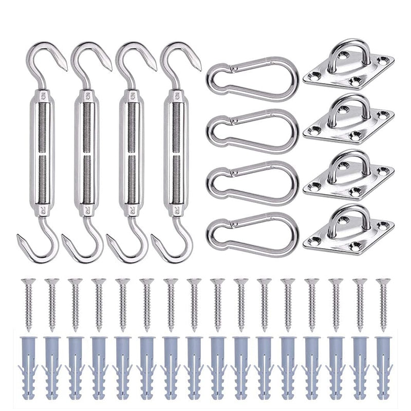 Shade Sail Stainless Steel Kit Turnbuckle Pad Eye Carabiner Clip Hook Screw - KiwisLove