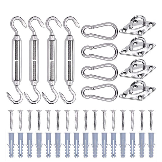 Shade Sail Stainless Steel Kit Turnbuckle Pad Eye Carabiner Clip Hook Screw - KiwisLove