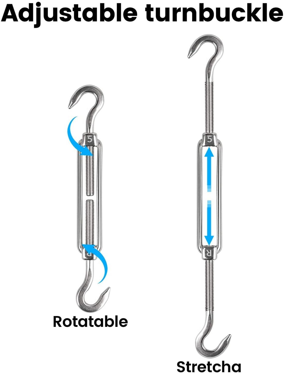 Shade Sail Stainless Steel Kit Turnbuckle Pad Eye Carabiner Clip Hook Screw - KiwisLove
