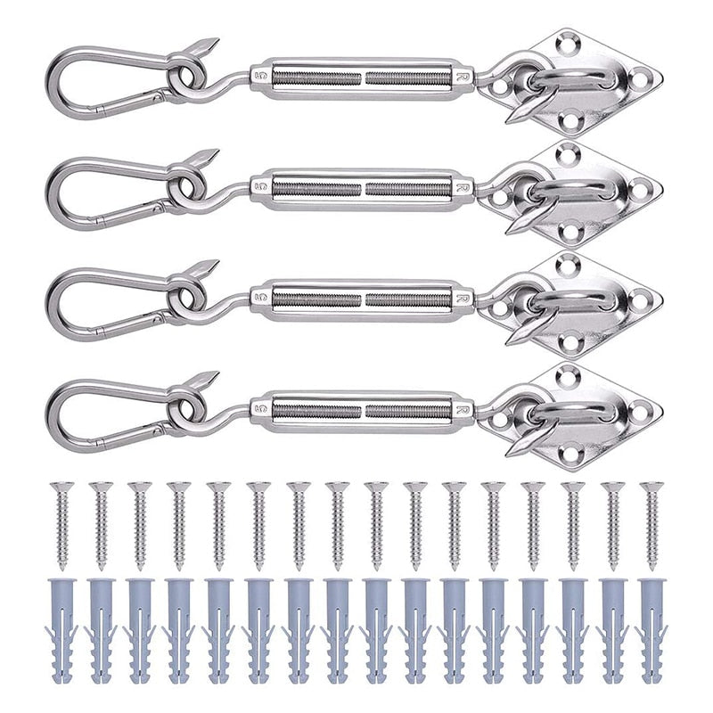 Shade Sail Stainless Steel Kit Turnbuckle Pad Eye Carabiner Clip Hook Screw - KiwisLove