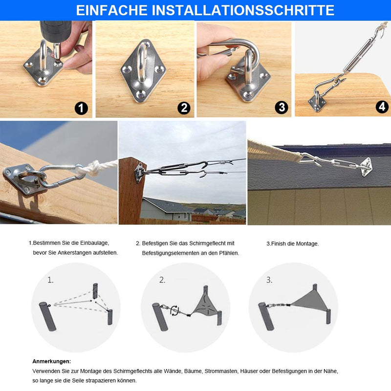 Shade Sail Stainless Steel Kit Turnbuckle Pad Eye Carabiner Clip Hook Screw - KiwisLove