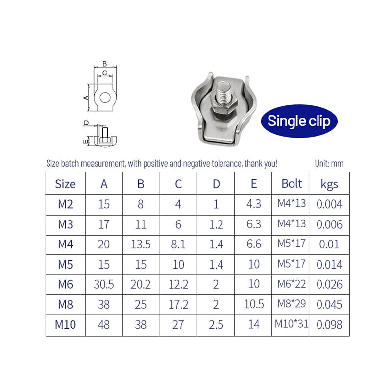 2pcs Wire Rope Chuck  304 Stainless Steel Wire Rope Clips Single Grips - KiwisLove