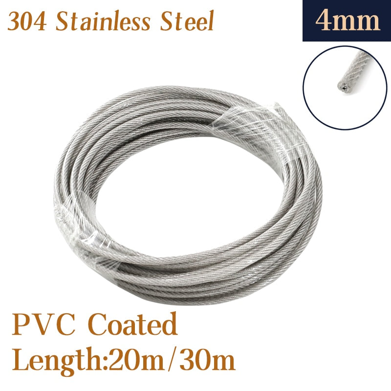 20/30 Meter 4mm PVC Transparent Coated Stainless Steel wire rope - KiwisLove
