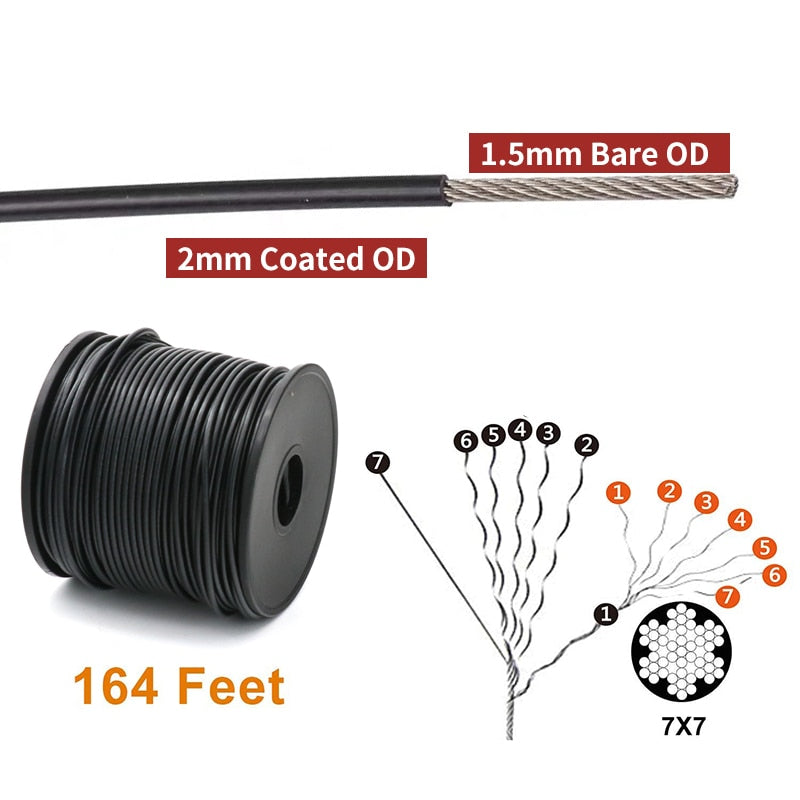 Outdoor Light Guide Suspension Kit Black pvc Coated Wire rope - KiwisLove