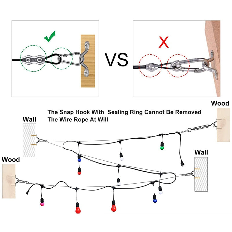 Outdoor Light Guide Suspension Kit Black pvc Coated Wire rope - KiwisLove