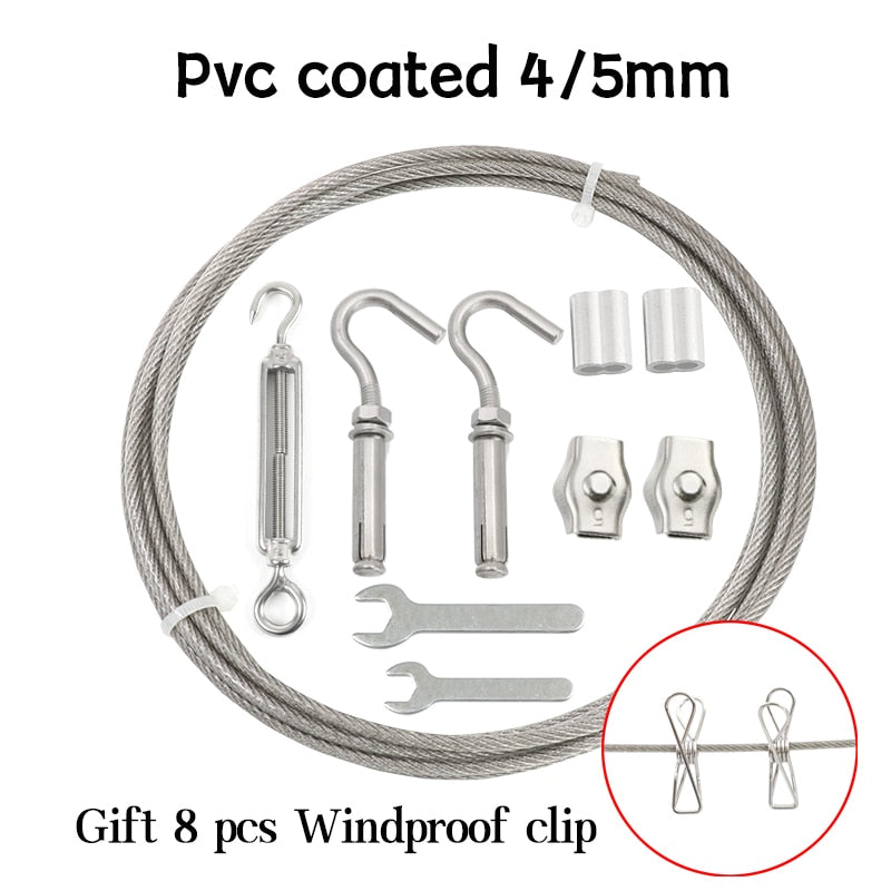 PVC Coated Wire Rope Soft Cable 304 Stainless Steel Kit  Windproof clip - KiwisLove