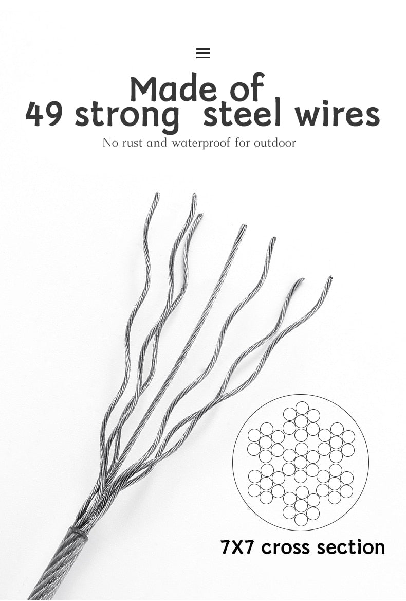 PVC Coated Wire Rope Soft Cable 304 Stainless Steel Kit  Windproof clip - KiwisLove