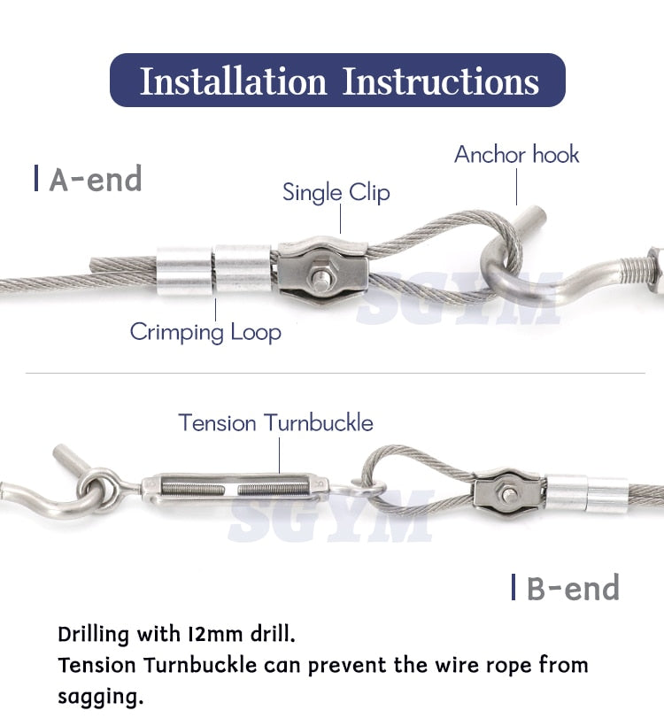 PVC Coated Wire Rope Soft Cable 304 Stainless Steel Kit  Windproof clip - KiwisLove