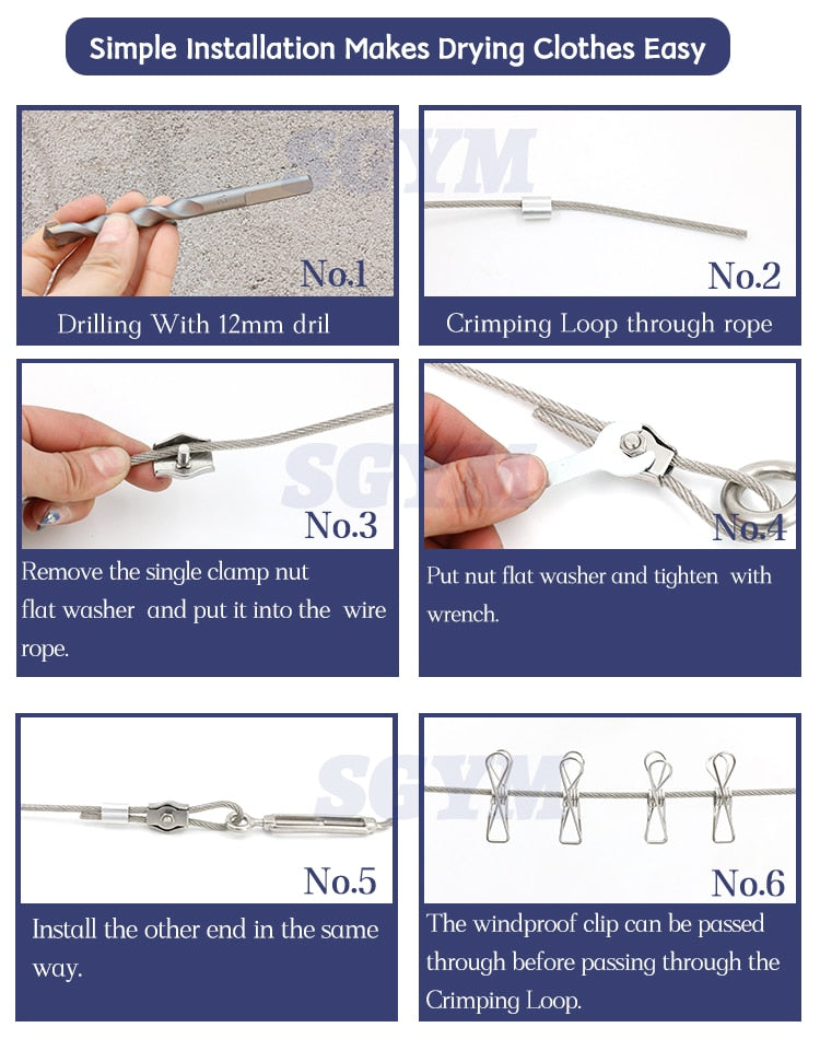 PVC Coated Wire Rope Soft Cable 304 Stainless Steel Kit  Windproof clip - KiwisLove