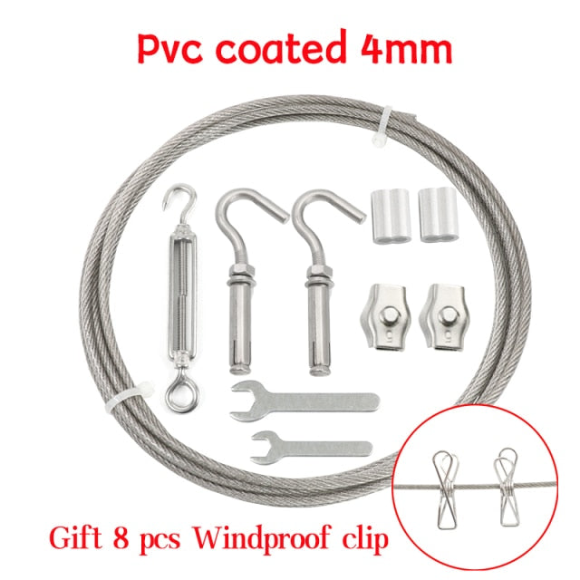 PVC Coated Wire Rope Soft Cable 304 Stainless Steel Kit  Windproof clip - KiwisLove
