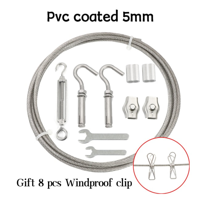PVC Coated Wire Rope Soft Cable 304 Stainless Steel Kit  Windproof clip - KiwisLove