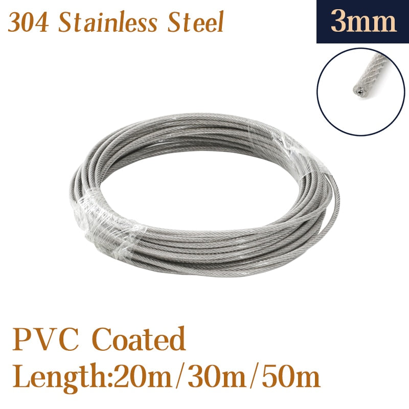 wire Rope 1/8‘’ PVC Coated Cable Stainless Steel Clothesline Diameter 3mm - KiwisLove