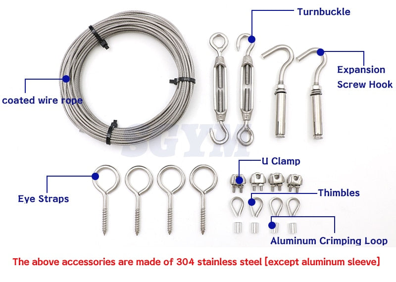 Garden Wire Cable Railing Fence Kits Heavy Duty 304 Stainless Steel Cable - KiwisLove