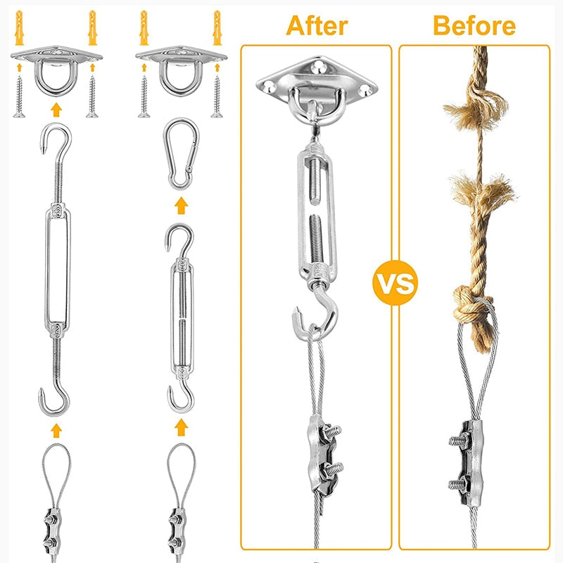 6mm Shade Sail Kit Flexible Stainless Steel Wire Rope Turnbuckle Snap Hook - KiwisLove