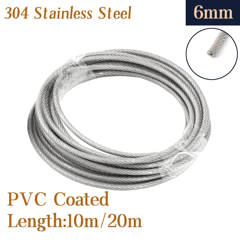 304 Stainless Steel PVC Coated Flexible Wire Rope soft Cable Transparent Clothesline - KiwisLove