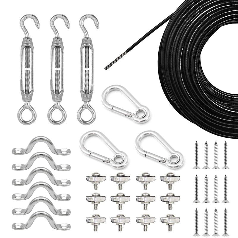 50m String Lights Hanging Kit Heavy Duty Cable Turnbuckle Hooks outdoor - KiwisLove
