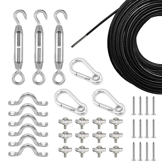 50m String Lights Hanging Kit Heavy Duty Cable Turnbuckle Hooks outdoor - KiwisLove