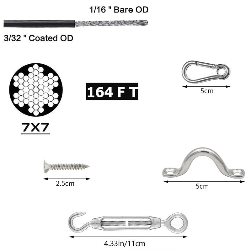 50m String Lights Hanging Kit Heavy Duty Cable Turnbuckle Hooks outdoor - KiwisLove