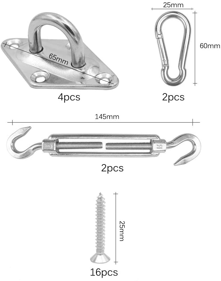 6in 24 pcs/set Shade Sail Kit 304 Stainless Steel Heavy Duty Patio Lawn Garden - KiwisLove