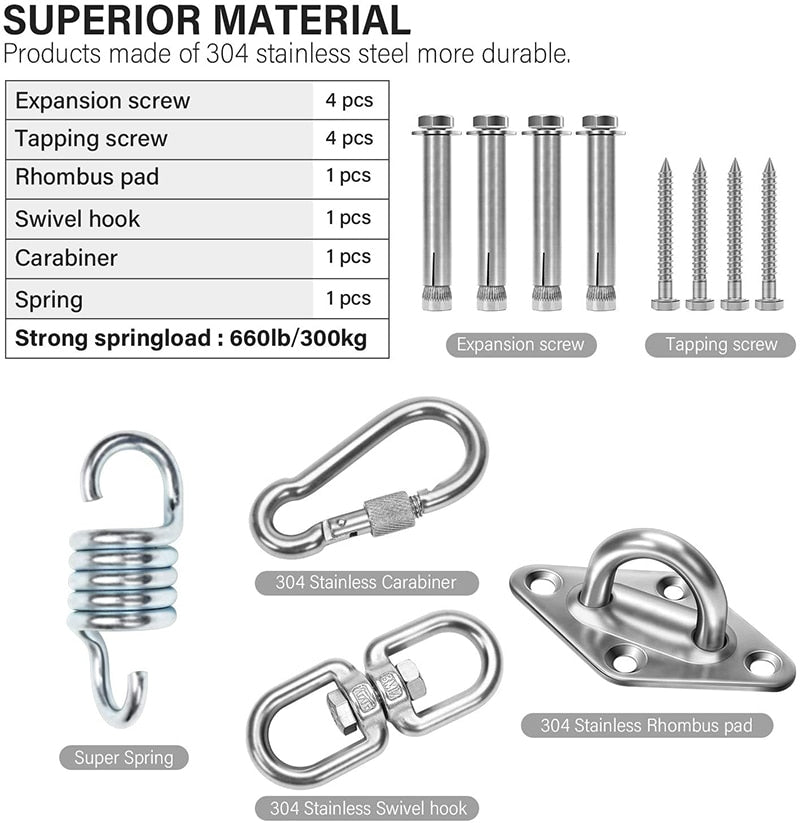 Stainless Steel 304 Heavy Duty Swing Hangers Hammock Hanging Chair Kit - KiwisLove