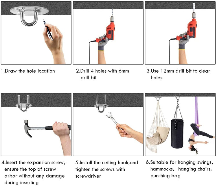 Ceiling & Wall Steel Mount Anchor + Bolts Ceiling Buckle Hook Fixed Disc - KiwisLove