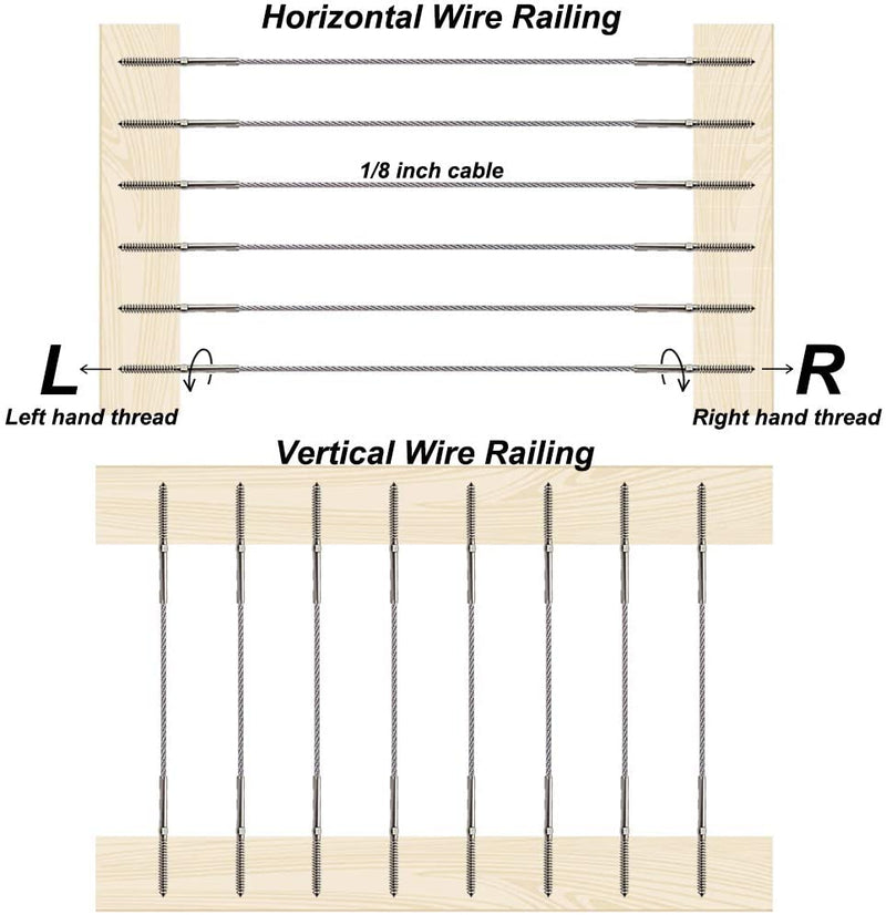 10 pcs Swage Lag Screws Left & Right for 1/8 3/16Inch Cable Railing System - KiwisLove