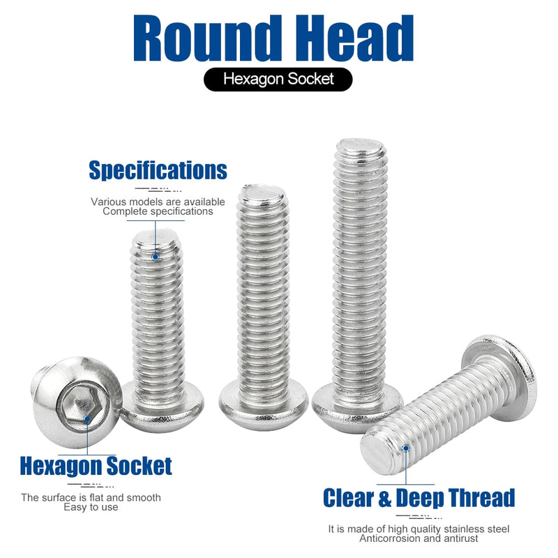 round head hex hexagon socket screw set allen head bolt and nut kit - KiwisLove