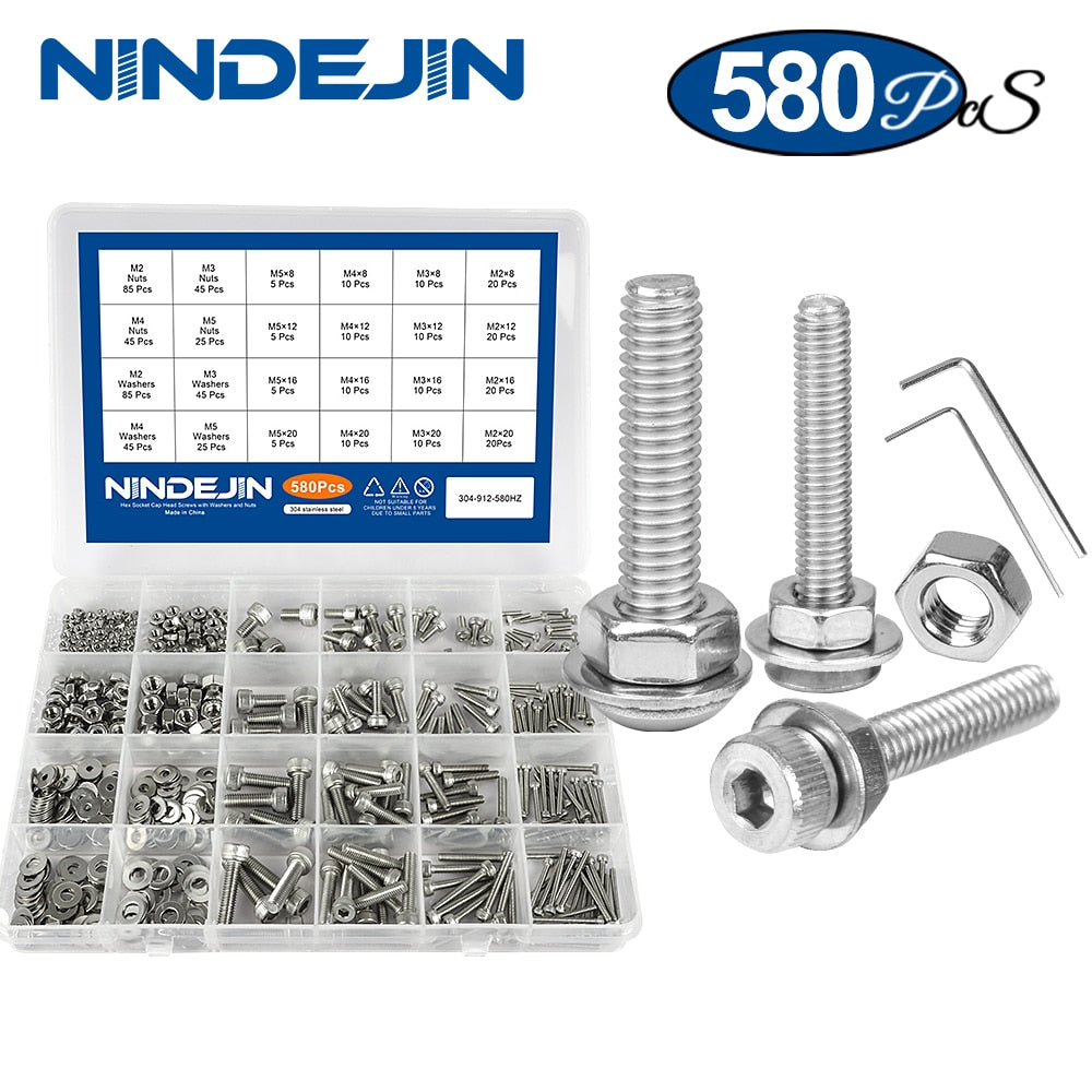580pcs/set hex socket cap head screw nut set hexagon flat round head - KiwisLove