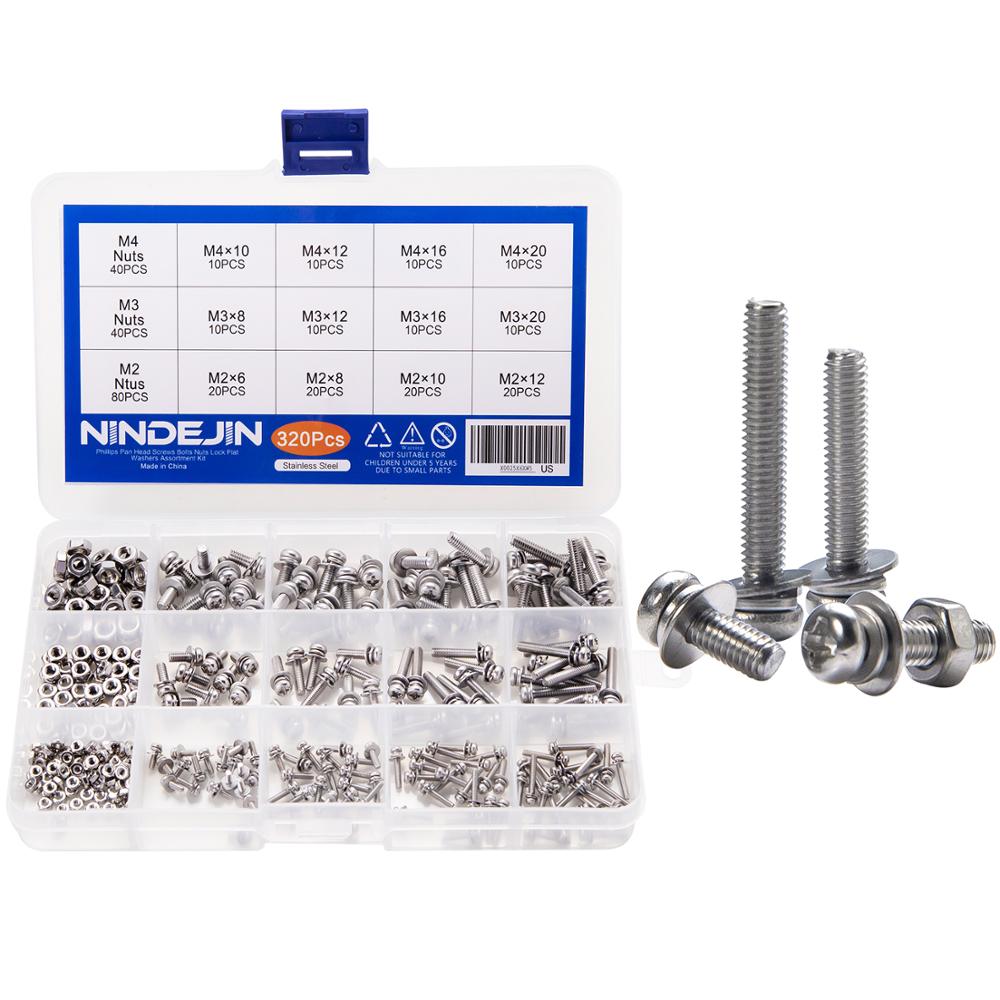 320pcs Screws Set Phillips Pan Head Bolt and Nut Flat Washers Machine - KiwisLove