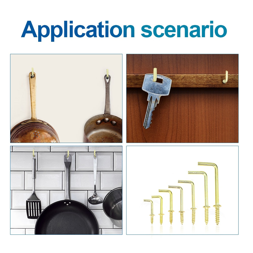 L Shape Screw Hook Copper Plated Right Angle Hook Frame Self Tapping - KiwisLove