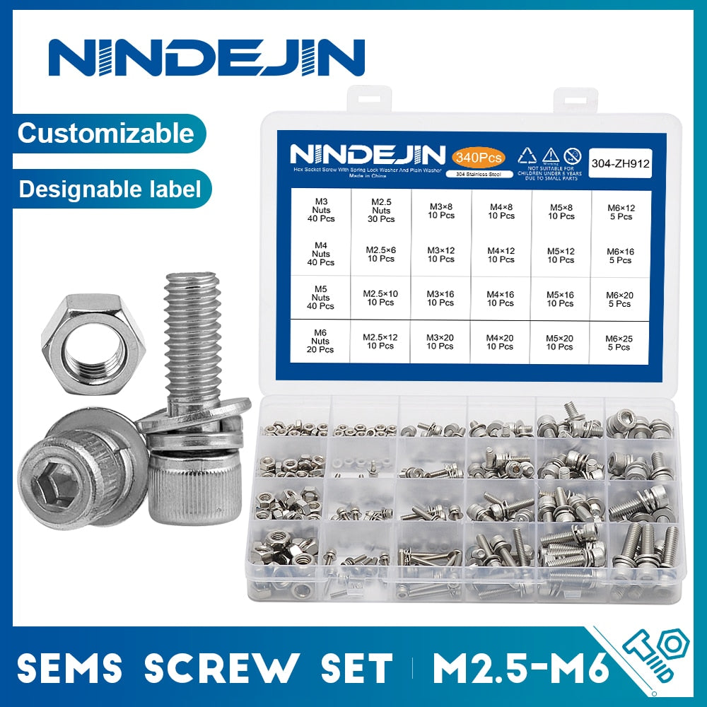 340pcs Hex Socket Head Cap Screw with Washer and Nut Three Sem - KiwisLove