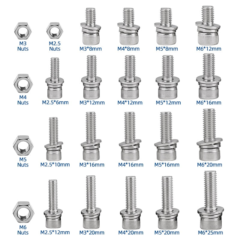 340pcs Hex Socket Head Cap Screw with Washer and Nut Three Sem - KiwisLove