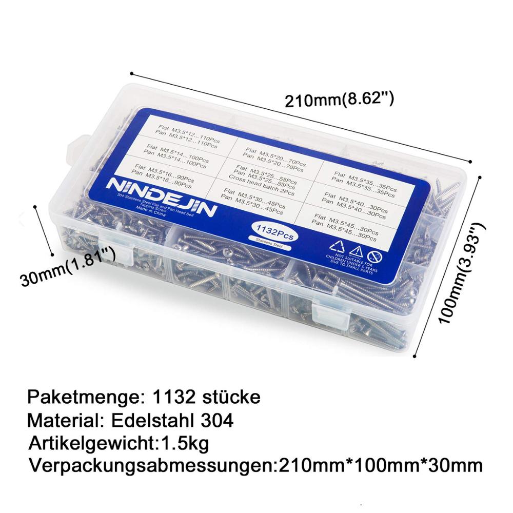 1132Pcs/set 304 Stainless Steel Screw Set M3.5 Flat Pan Head Self-tapping - KiwisLove