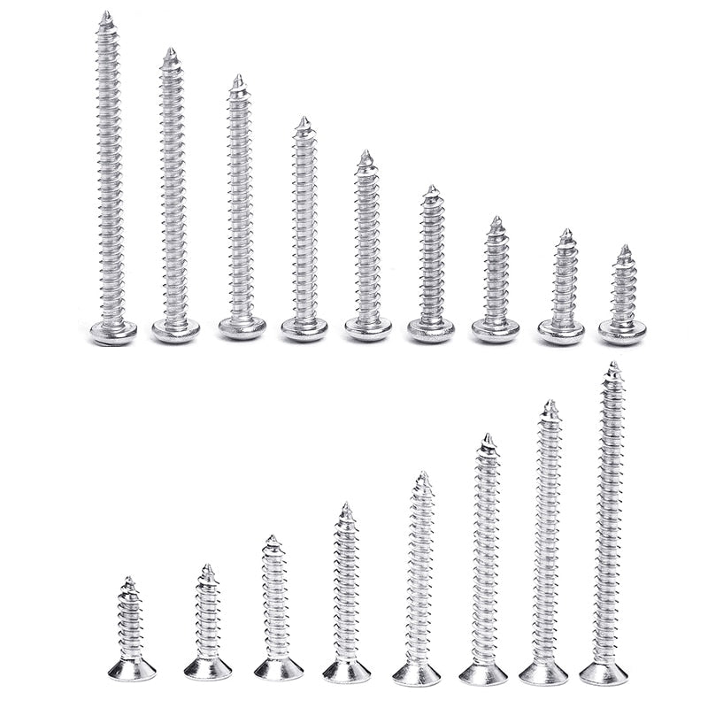 1132Pcs/set 304 Stainless Steel Screw Set M3.5 Flat Pan Head Self-tapping - KiwisLove
