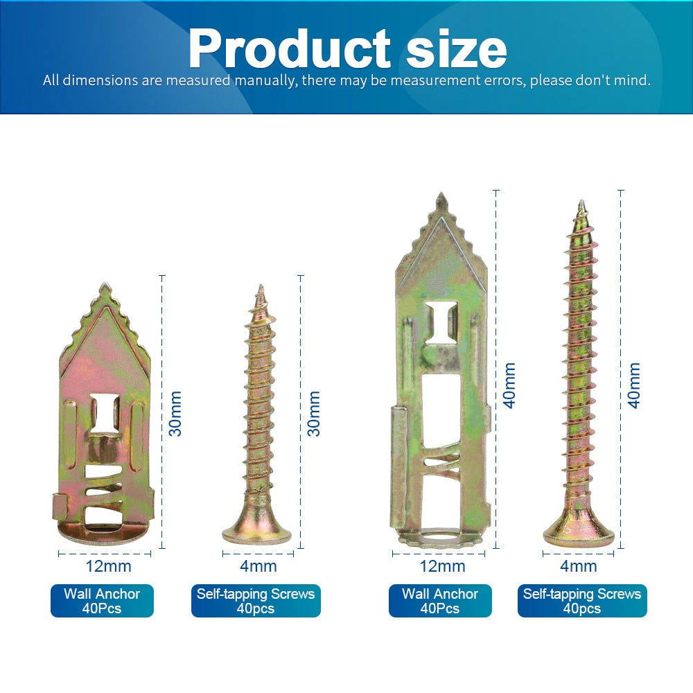 160pcs Self Drilling Anchor Gypsum Expansion  Screw Drywall Plug Kit - KiwisLove
