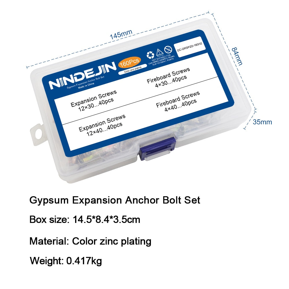 160pcs Self Drilling Anchor Gypsum Expansion  Screw Drywall Plug Kit - KiwisLove