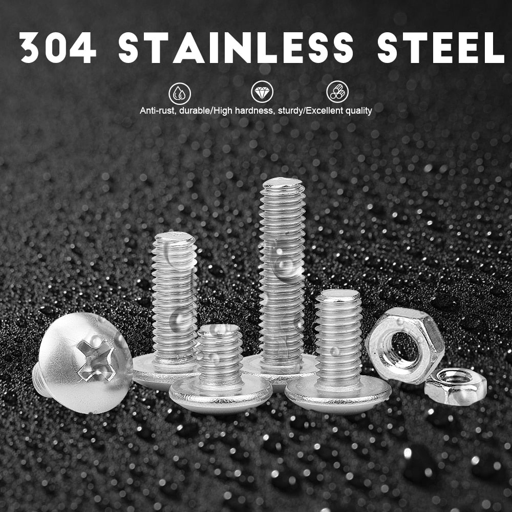 722pcs Truss Round Head  Set Machine Screw and Nut Flat Mushroom Head - KiwisLove