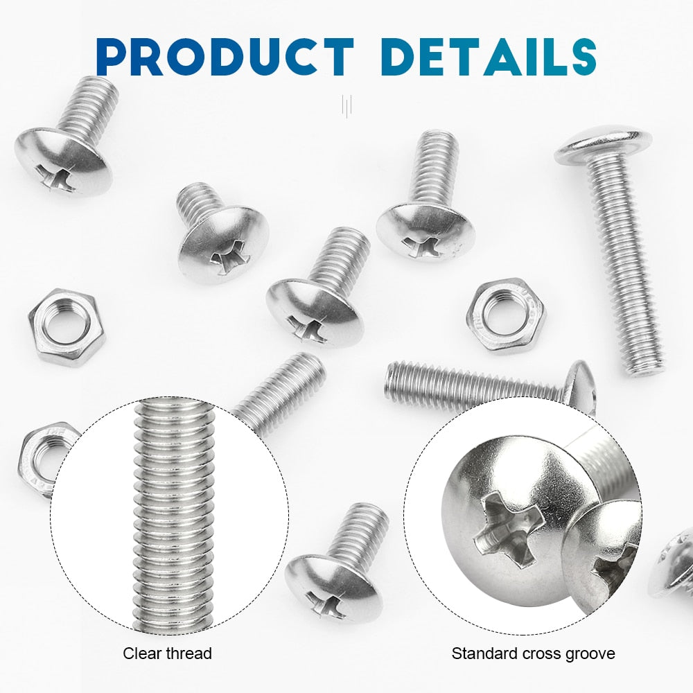 722pcs Truss Round Head  Set Machine Screw and Nut Flat Mushroom Head - KiwisLove