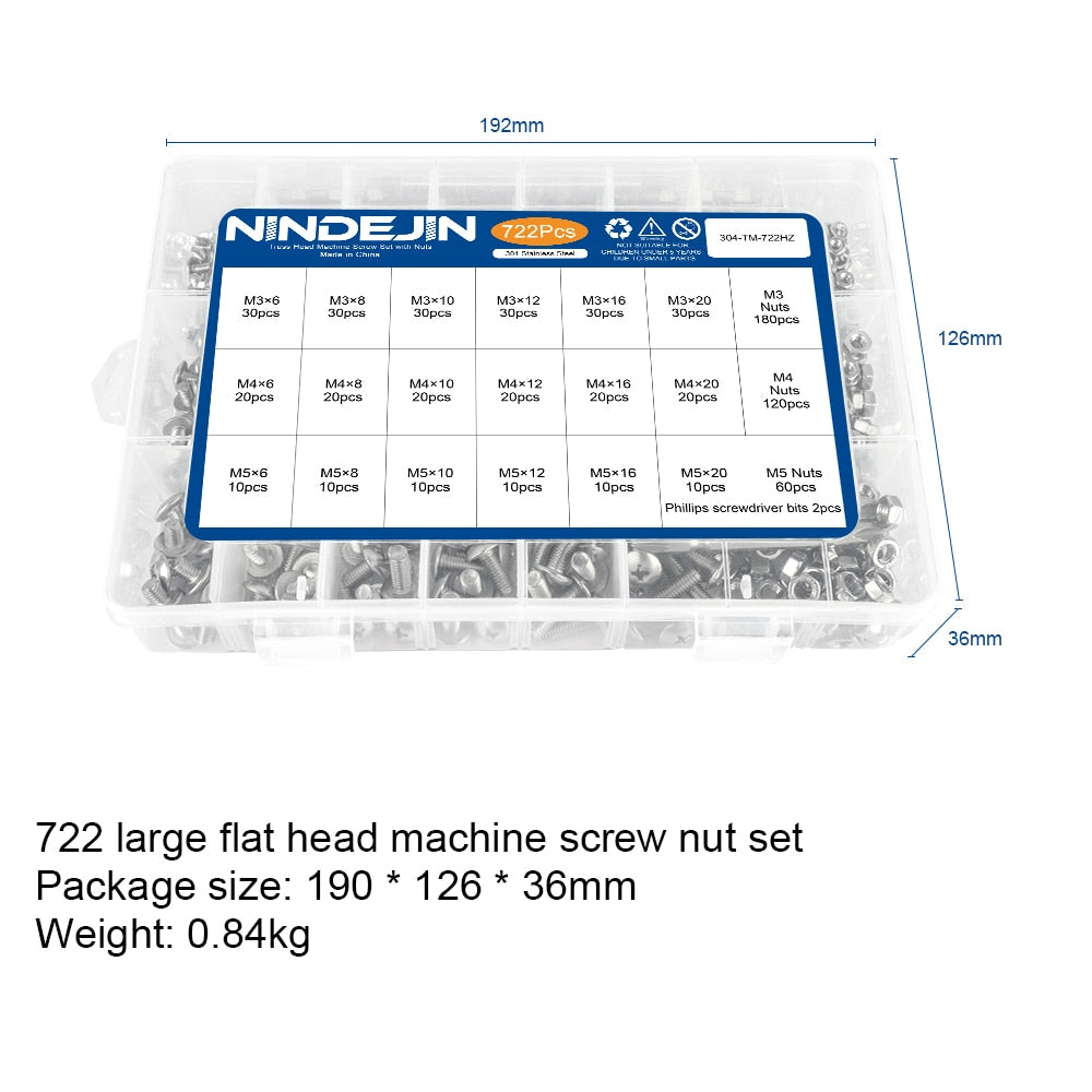 722pcs Truss Round Head  Set Machine Screw and Nut Flat Mushroom Head - KiwisLove