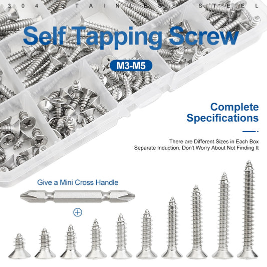 Self-Tapping Cross Recessed Flat Head Screw Assortment Set Phillips Wood - KiwisLove