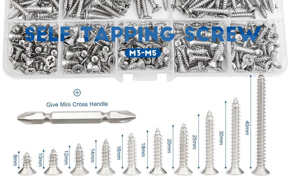 Self-Tapping Cross Recessed Flat Head Screw Assortment Set Phillips Wood - KiwisLove