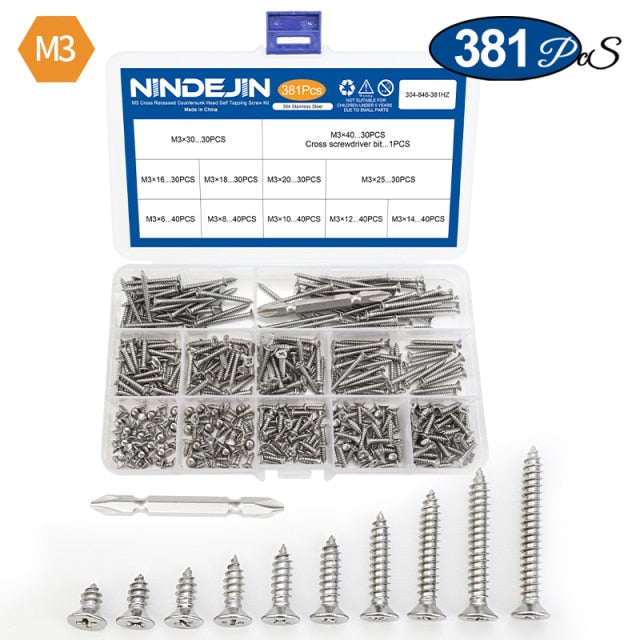 Self-Tapping Cross Recessed Flat Head Screw Assortment Set Phillips Wood - KiwisLove
