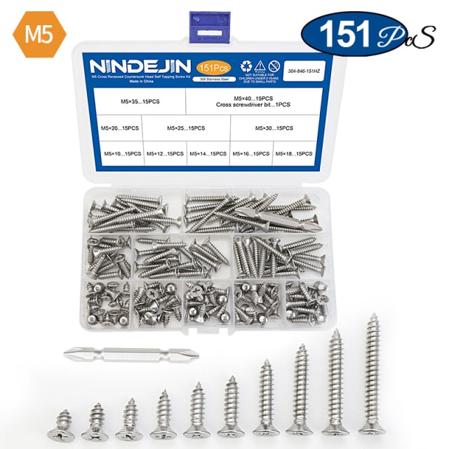Self-Tapping Cross Recessed Flat Head Screw Assortment Set Phillips Wood - KiwisLove