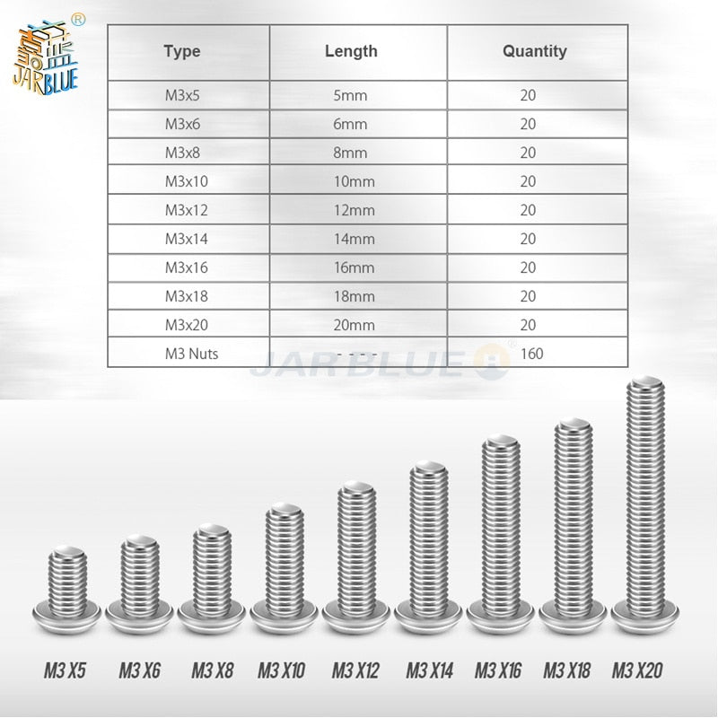340pcs M3 Stainless Hex Socket Button Head Screws Allen bolt Nut - KiwisLove