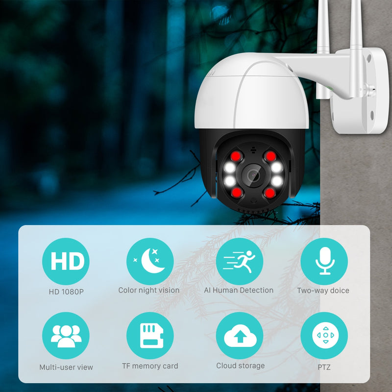 PTZ Wifi IP Camera Outdoor 4X Digital Zoom AI Human Detect Wireless - KiwisLove
