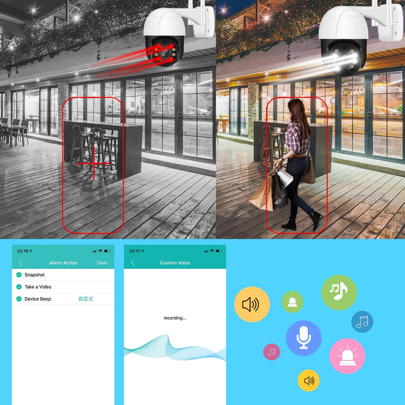 PTZ Wifi IP Camera Outdoor 4X Digital Zoom AI Human Detect Wireless - KiwisLove