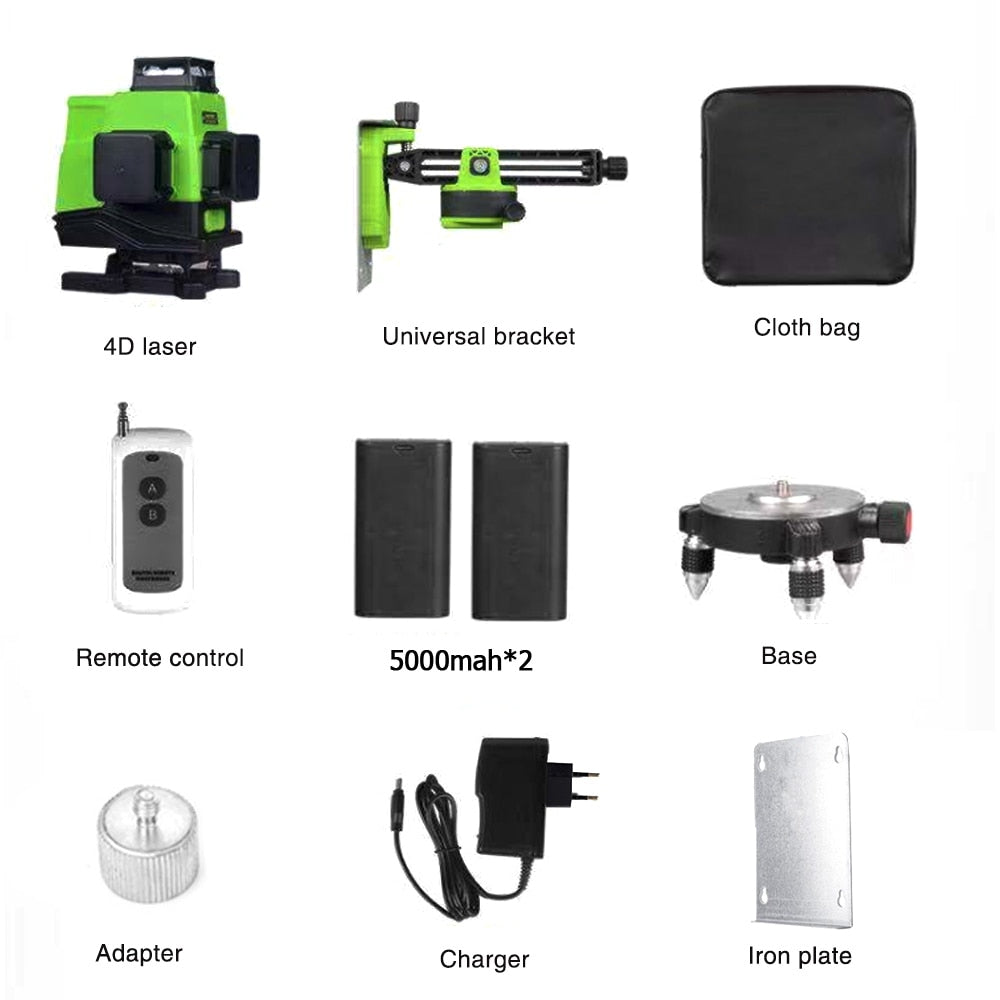 2pcs 5000MAH Battery Laser Level 16 lines green line 4D Self-Leveling 360 - KiwisLove