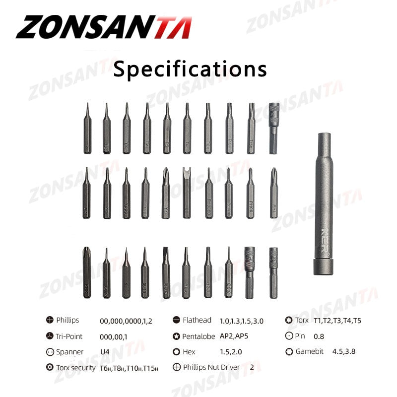 Screwdriver Kit 31 Precision Magnetic Bits Dismountable Hex Mobile Phone Glasses Repair - KiwisLove